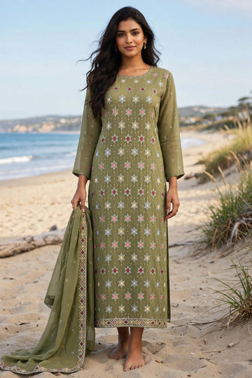 **Luxury Embroidered Chiffon 3 Piece Suit | Premium Festive Collection**