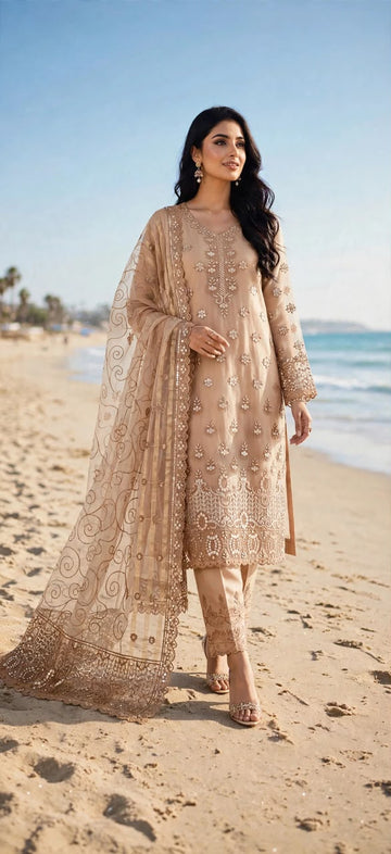**Organza 4 Pcs Embroidered Unstitched Suit | Elegant Festive Collection**