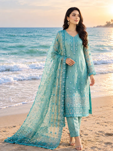 **Organza 4 Pcs Embroidered Unstitched Suit | Elegant Festive Collection**