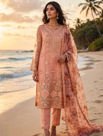 **Organza 4 Pcs Embroidered Unstitched Suit | Elegant Festive Collection**