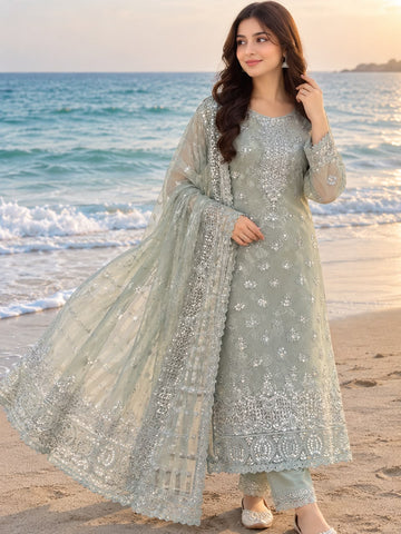 **Organza 4 Pcs Embroidered Unstitched Suit | Elegant Festive Collection**