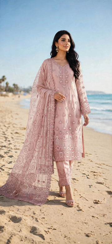 **4-Piece Embroidered Organza Suit with Embroidered Dupatta | Luxury Festive Collection**