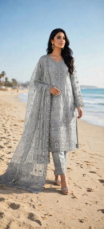 **4-Piece Embroidered Organza Suit with Embroidered Dupatta | Luxury Festive Collection**