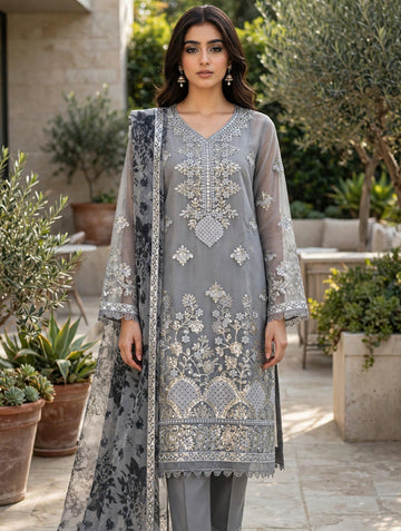 **4-Piece Embroidered Organza Suit with Embroidered Dupatta | Luxury Festive Collection**