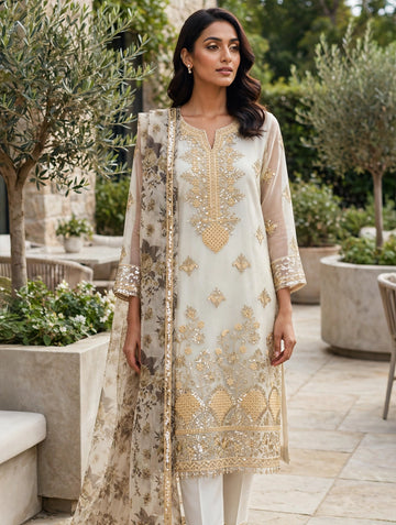 **4-Piece Embroidered Organza Suit with Embroidered Dupatta | Luxury Festive Collection**
