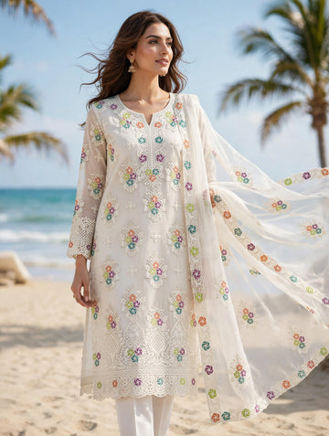 **4-Piece Embroidered Organza Suit with Embroidered Dupatta | Luxury Festive Collection**
