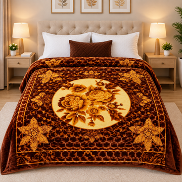 SUPER TAMILON GOLD 5KG-2PLY DOUBLE BED BLANKET -DARK BROWN