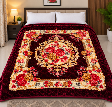 BEAR DOLLAR Light Weight -2ply DOUBLE BED BLANKET -MAROON