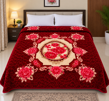 BEAR DOLLAR Light Weight -2ply DOUBLE BED BLANKET-RED-2