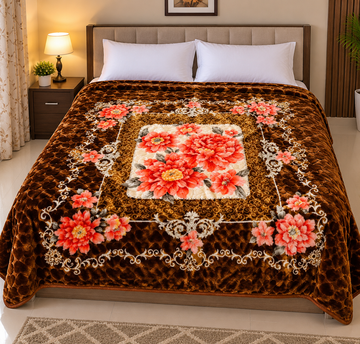 BEAR DOLLAR Light Weight -2ply DOUBLE BED BLANKE-BROWN-B