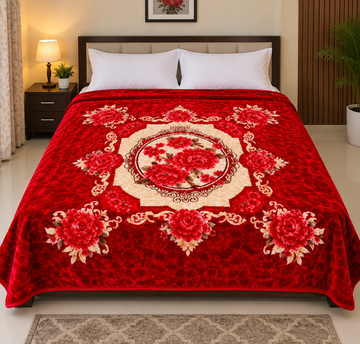 BEAR DOLLAR Light Weight -2ply DOUBLE BED BLANKET -RED