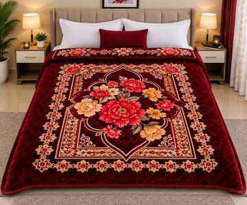 BEAR DOLLAR Light Weight -2ply DOUBLE BED BLANKET -MAROON-2