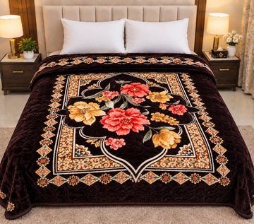 BEAR DOLLAR Light Weight -2ply DOUBLE BED BLANKET -BROWN